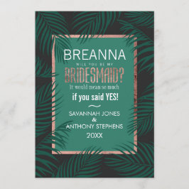 Gröna palmtreeblad Svart Rosa Guld Brudtärnor Inbjudningar