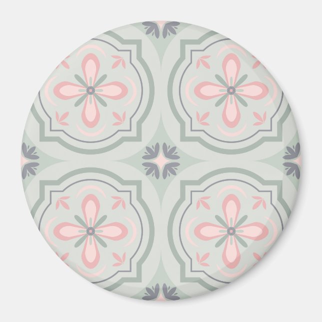 Gröna Pastell Blommiga Plattor Magnet (Framsidan)