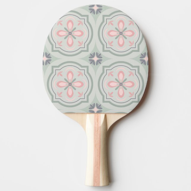 Gröna Pastell Blommiga Plattor Pingisracket (Framsidan)