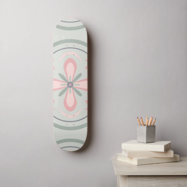 Gröna pastell blomplattor mini skateboard bräda 18,5 cm (Väggkonst)