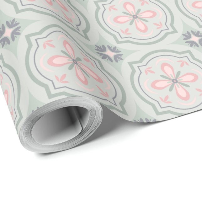 Gröna pastell blomplattor presentpapper (Rulle Hörn)