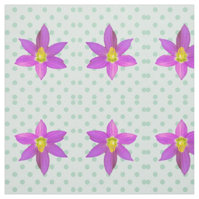 Gröna prickar i rosa blomster tyg (Provkarta)