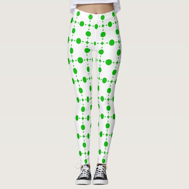 Gröna prickar, prickmönster, prickar, prickigt leggings (Framsida)