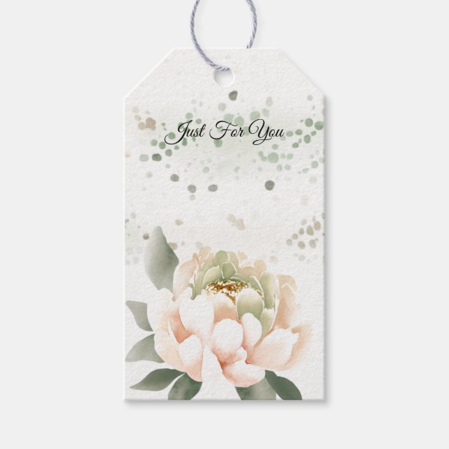 Gröna prickiga peonönskemärken presentetikett (Framsidan)
