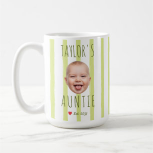 Gröna Ränder Anpassad Foto & Namn Bebis Ansikte Fa Kaffemugg