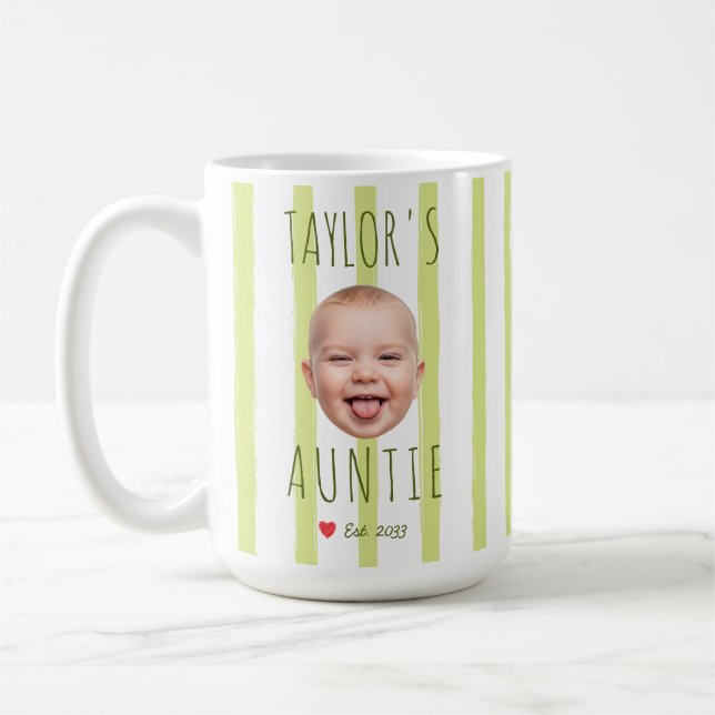 Gröna Ränder Anpassad Foto & Namn Bebis Ansikte Fa Kaffemugg (Vänster)