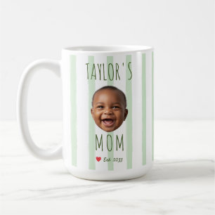 Gröna Ränder Anpassad Foto & Namn Bebis Ansikte Ma Kaffemugg