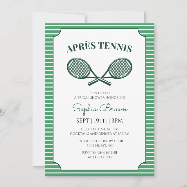 Gröna Ränder Après Tennis Bröllopsfest Inbjudningar (Framsida)