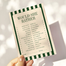 Gröna Ränder Bröllopsdusch Would She Rather-Spel Anteckningskort