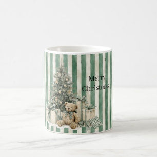 Gröna ränder julgran nalle presentidéer kaffemugg