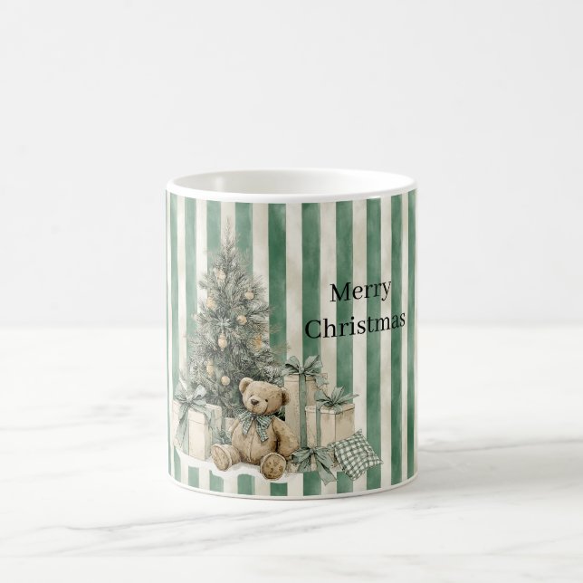 Gröna ränder julgran nalle presentidéer kaffemugg (Center)