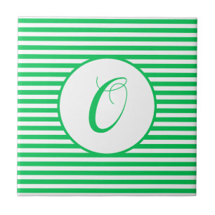Gröna Ränder Monogram Lägg Till Din Bokstav O Kakelplatta