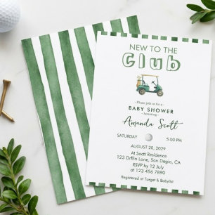 Gröna Ränder Ny till Klubben Golfkärra Baby Shower Inbjudningar