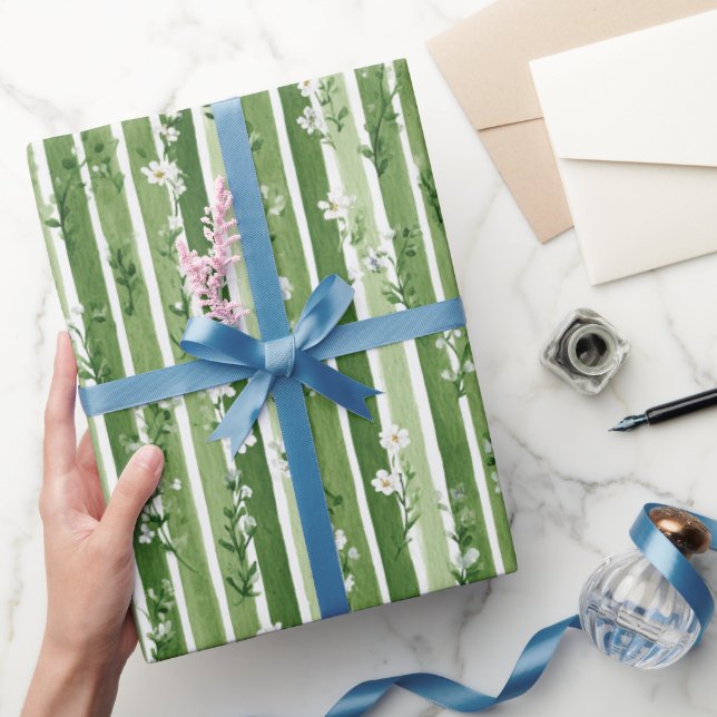 Gröna ränder Prästkrage Födelsedag Presentpapper (Gifting)