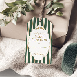 Gröna randiga julklappsbrickor presentetikett