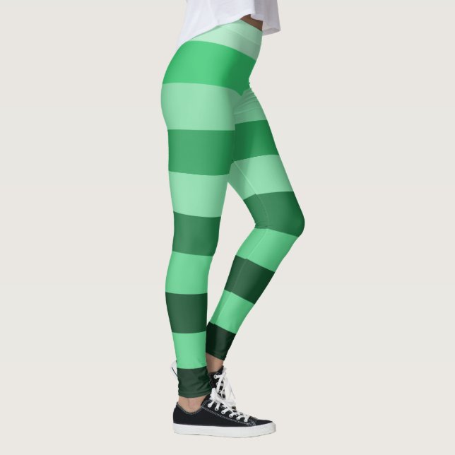 Gröna randiga mönster färgblock leggings (Höger)