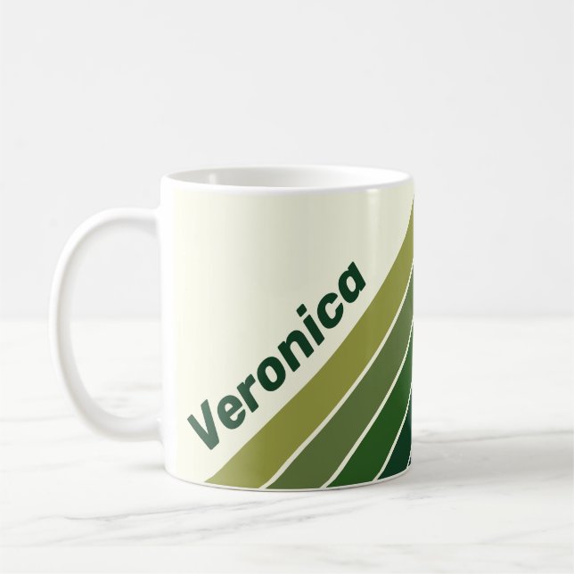Gröna Retro Fem Ränder med Namn Kaffemugg (Vänster)