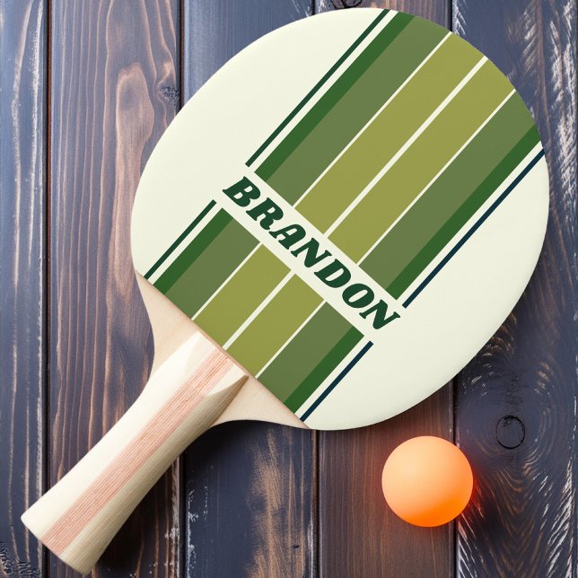 Gröna Retro Fem Tavla Ränder med Namn Pingisracket (Skapare uppladdad)