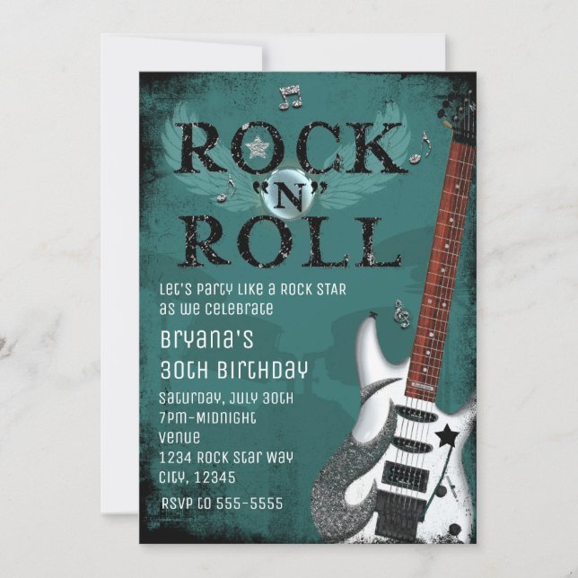 Gröna Rock N Roll-stjärna Födelsedagsfest Inbjudni Inbjudningar (Framsida)