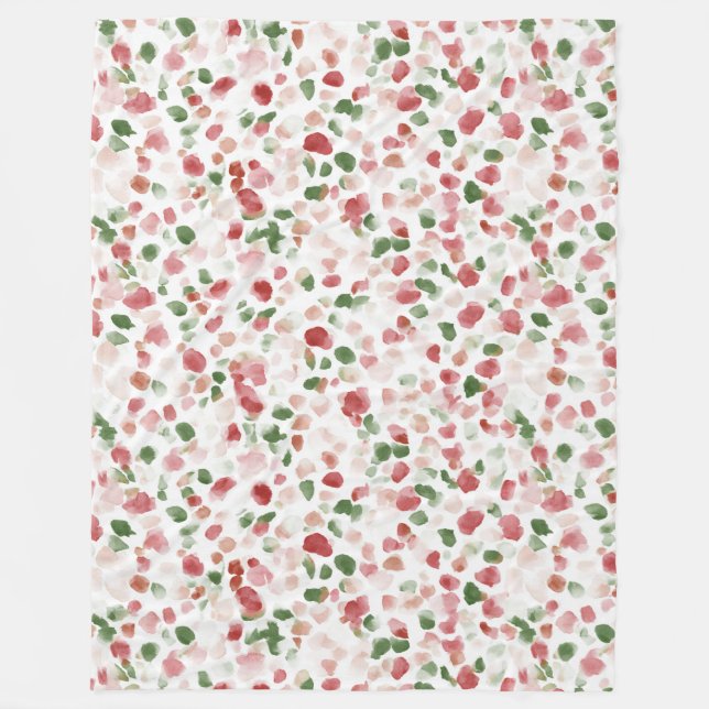 Gröna Röda Blomblad Fleecefilt (Framsidan)
