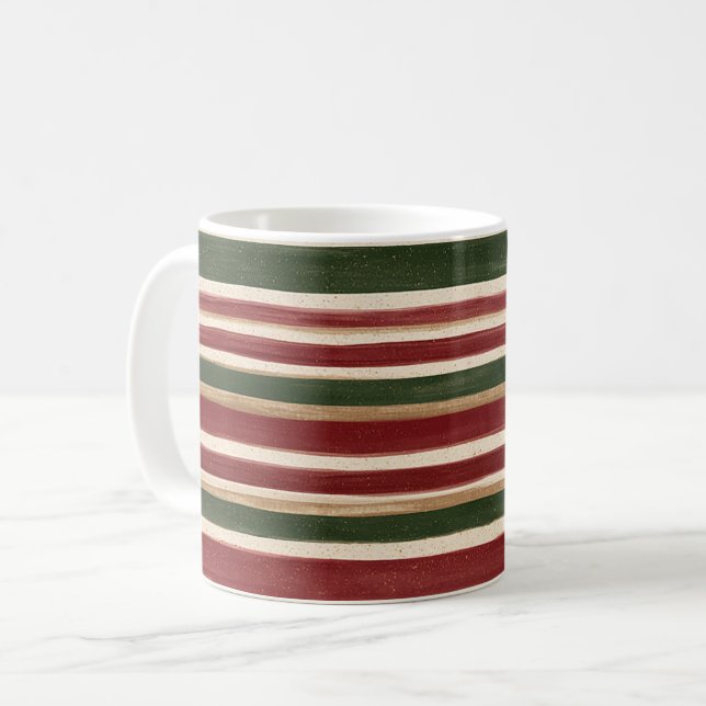 Gröna Röda Kräm Ränder Kaffemugg (Framsida vänster)