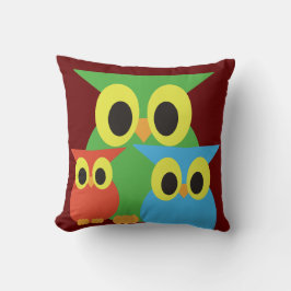 Gröna, Röda och Blå Ugglor Kudde
