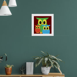 Gröna, Röda och Blå Ugglor Poster