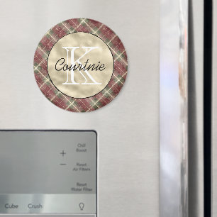 Gröna röda ränder Guldmonogram Magnet