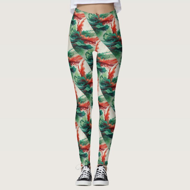 Gröna röda vätskebalkar leggings (Framsida)