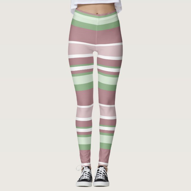 Gröna, rosa och skära ränder leggings (Framsida)