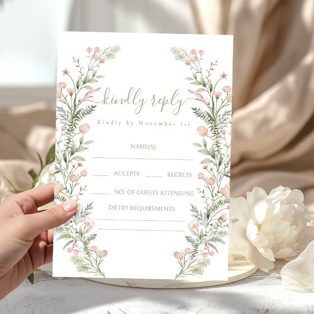 Gröna rosa vildblomma blommande bröllop RSVP-kort OSA Kort (Skapare uppladdad)
