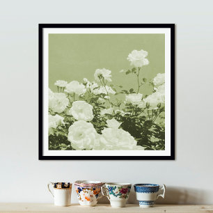 Gröna Rosor Blommig Trädgård Foto Konsttryck Poste Poster
