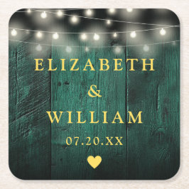 Gröna Rustika Trä Boho Ladan Strängljus Bröllop Underlägg Papper Kvadrat