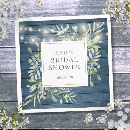 Gröna rustika trästrängljus bröllopsdusch pappersservett