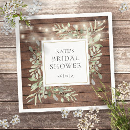 Gröna rustika trästrängljus Bröllopsfest Pappersservett