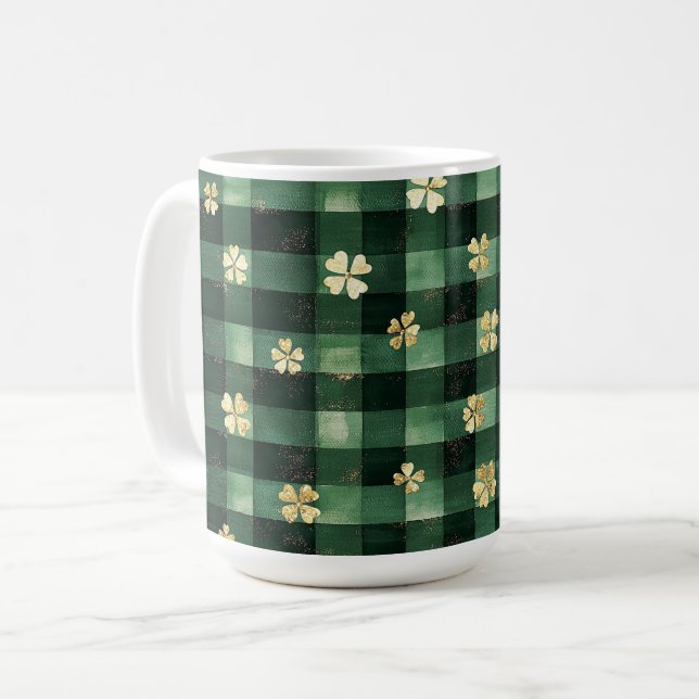 Gröna rutiga guld Shamrocks St. Patrick's Day   Kaffemugg (Framsida vänster)