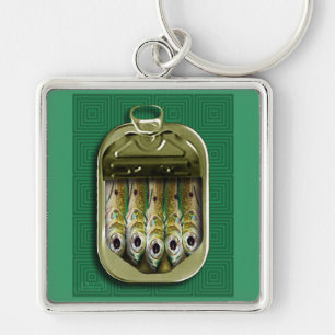 Gröna Sardines Fyrkantig Silverfärgad Nyckelring