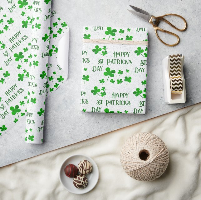 Gröna Shamrock-klöver Glad St. Patrick's Day   Presentpapper (Hantverk)