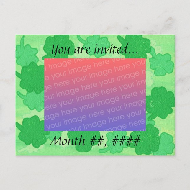 Gröna Shamrocks Bröllopsfoto Inbjudan Postkort (Framsida)