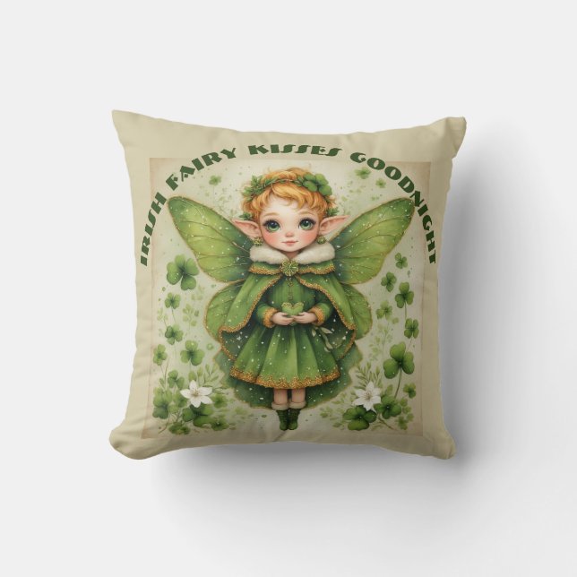 Gröna Shamrocks Irländska Älvdags Kysser Gott Natt Kudde (Framsida)
