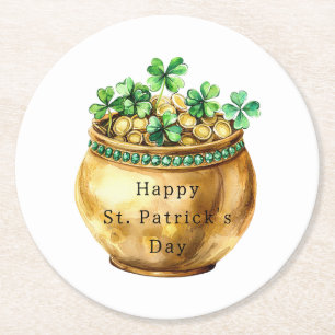 Gröna Shamrockskål med guld St. Patricks dag Underlägg Papper Rund