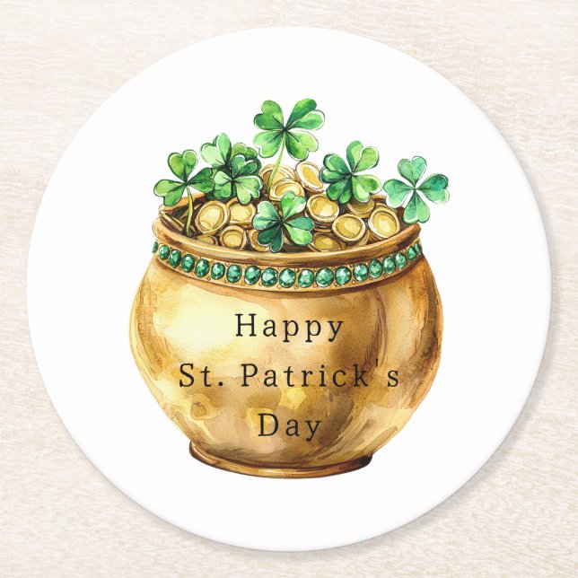 Gröna Shamrockskål med guld St. Patricks dag   Underlägg Papper Rund (Framsidan)