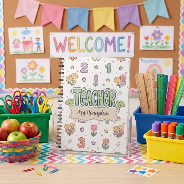 Gröna siffror lärare skola mönster  anteckningsbok (Skapare uppladdad)