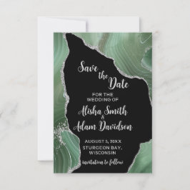 Gröna silverglitter på svarta Save The Date-kort Spara Datumet