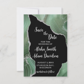 Gröna silverglitter på svarta Save The Date-kort Spara Datumet