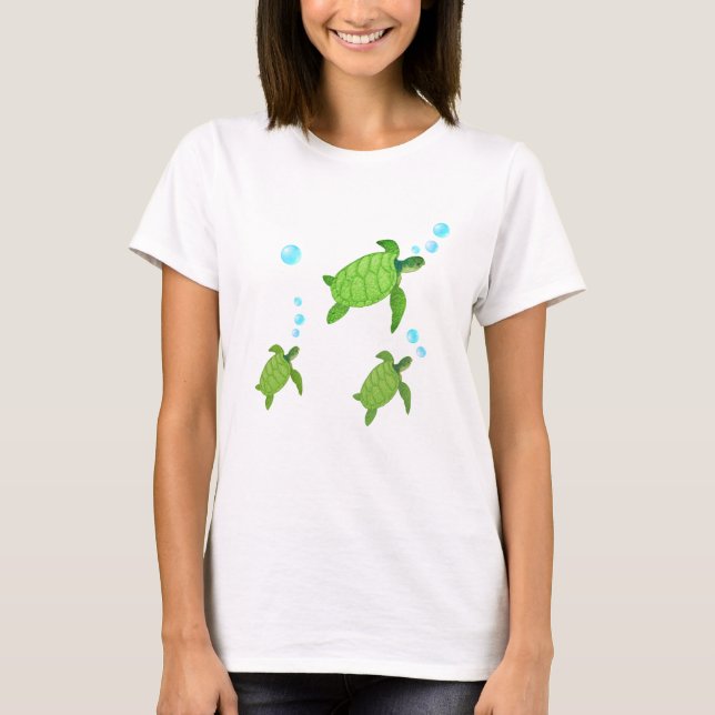 Gröna simmande havssköldpaddor T-Shirt (Framsida)