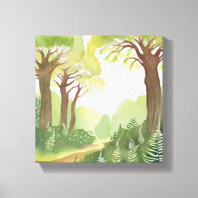 Gröna skogsträd | Natur Vacker akvarell Canvastryck (Framsida)