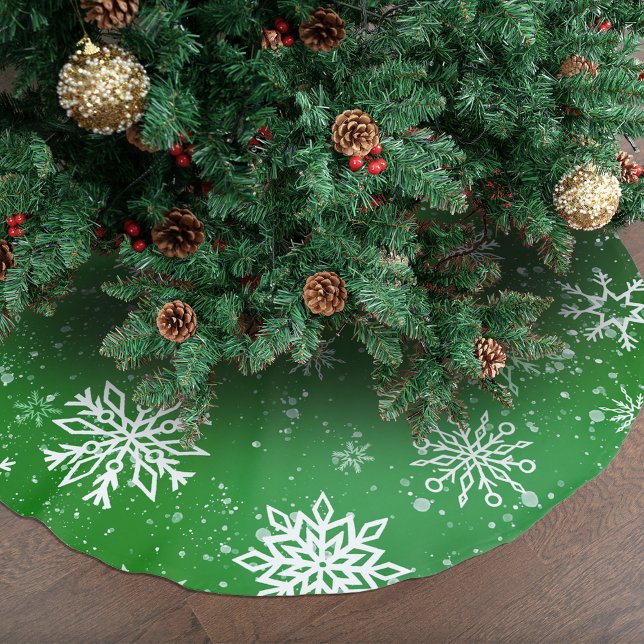 Gröna snöflingor Mönster Festlig Vinter Högtid Julgransmatta Borstad Polyester (Skapare uppladdad)