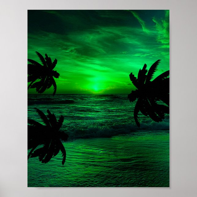 GRÖNA SOLNEDGÅNGAR HAV LANDSKAP  POSTER (Framsidan)