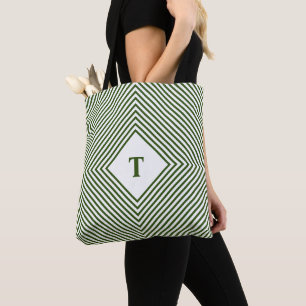 Gröna strålande romber med centralt monogram tygkasse